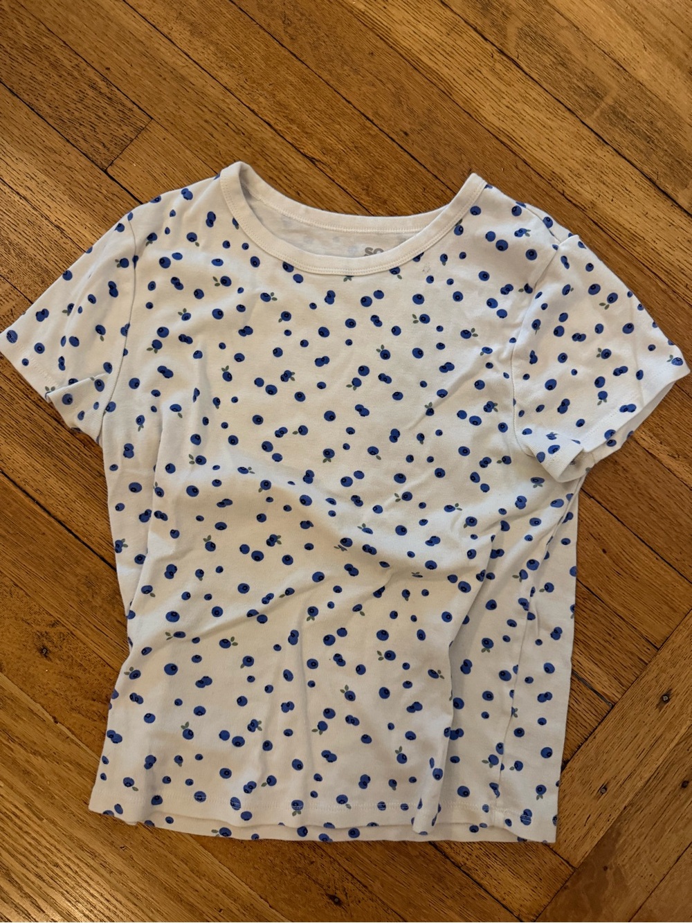 White Tee with Blueberries Print - Casual Short Sleeve